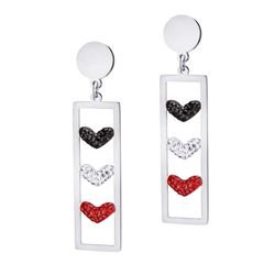Stainless Steel Black, White, Red Hearts Rectangle Earrings Stainless Steel Black, White, Red Hearts Rectangle Earrings
